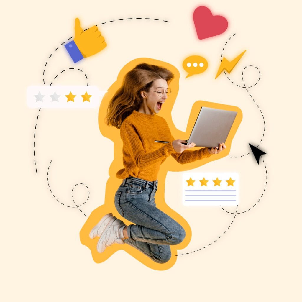 Women excited after seeing the good reviews and comments about the company service